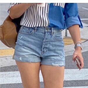Eunina Olivia Mom Shorts XS Moonshine Lt Ultra High Rise Distressed Stretch